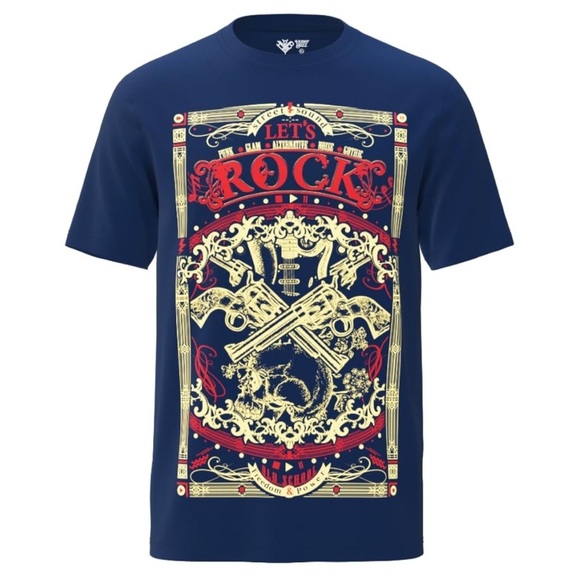 Honey Buzz Other - HONEY BUZZ • Men's Navy Blue Let's Rock Graphic Crewneck Tee T-Shirt